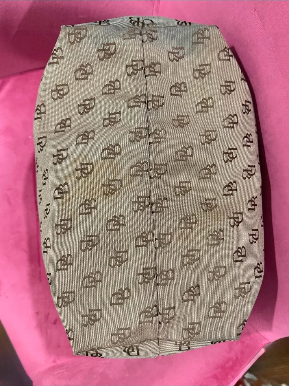 Dooney & Bourke Beige Logo Hobo Bag with Brown Leather Strap